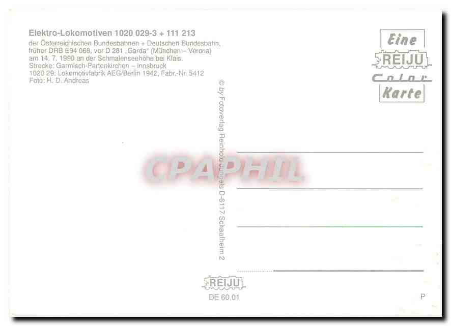 CPM Locomotive 1020 029 3 111 213  — Verso