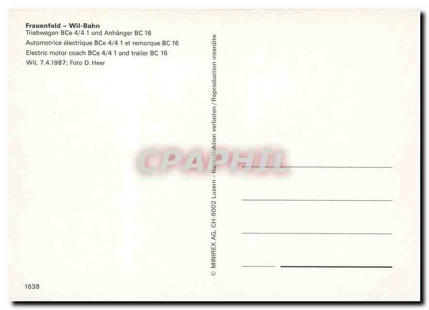 CPM Frauenfeld Wil Bahn Electric motor coach BCe 4 4 1 and trailer BC 16  — Verso