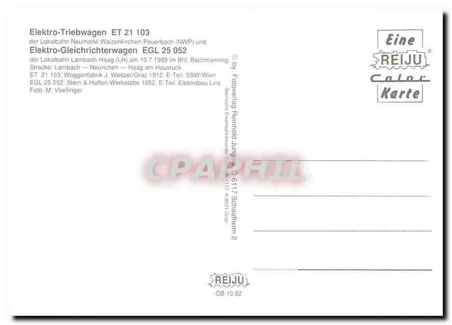 CPM Elektro Triebwagen ET 21 103 Elektro Gleichtrichterwagen EGL 25 052  — Verso