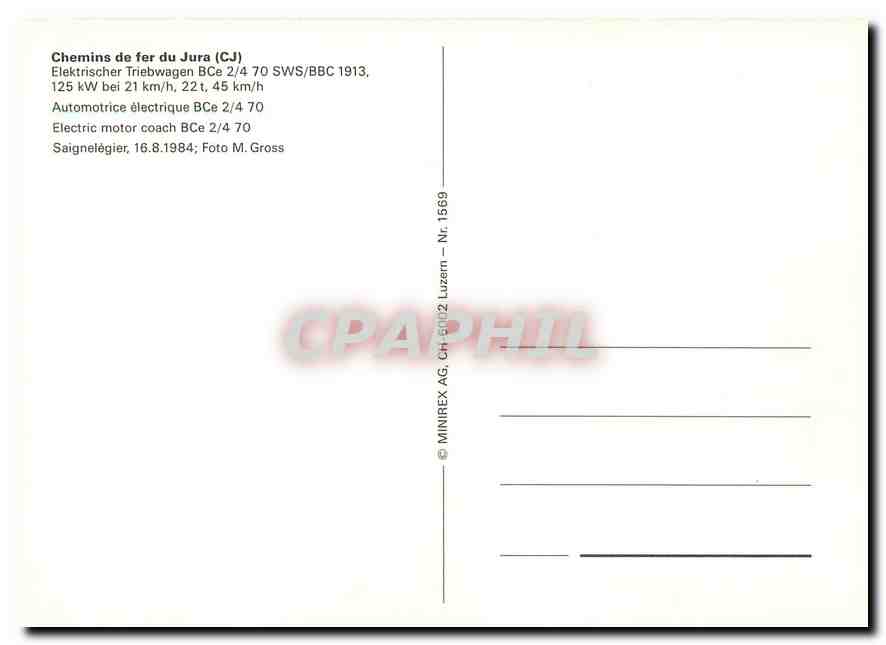 CPM Chemins de fer du Jura Electric motor coach BCe 2 4 70  — Verso