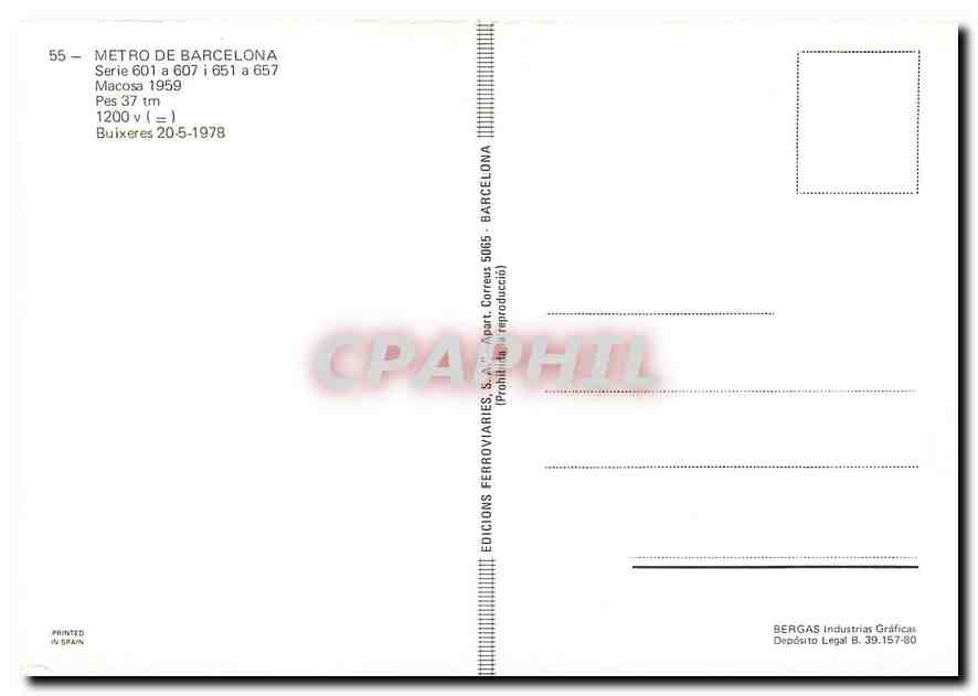 CPM Metro de Barcelona Serie 601 a 607 i 651 a 657  — Verso