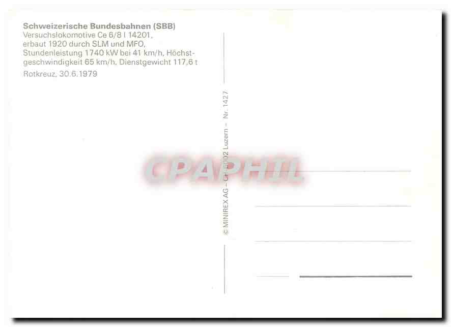 CPM Schweizerische Bundesbahnen Locomotive Ce 6 8 1 14201  — Verso