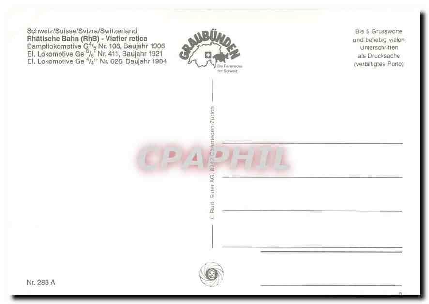 CPM Rhatische Bahn Vlafier retica Locomotive G 4 5 Nr 108  — Verso