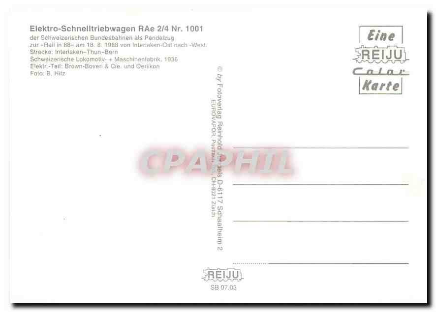 CPM Elektro Schnelltriebwagen RAe 2 4 Nr 1001  — Verso
