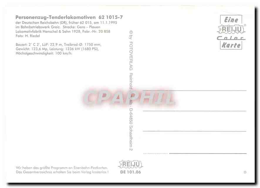 CPM Locomotive 62 1015 7  — Verso