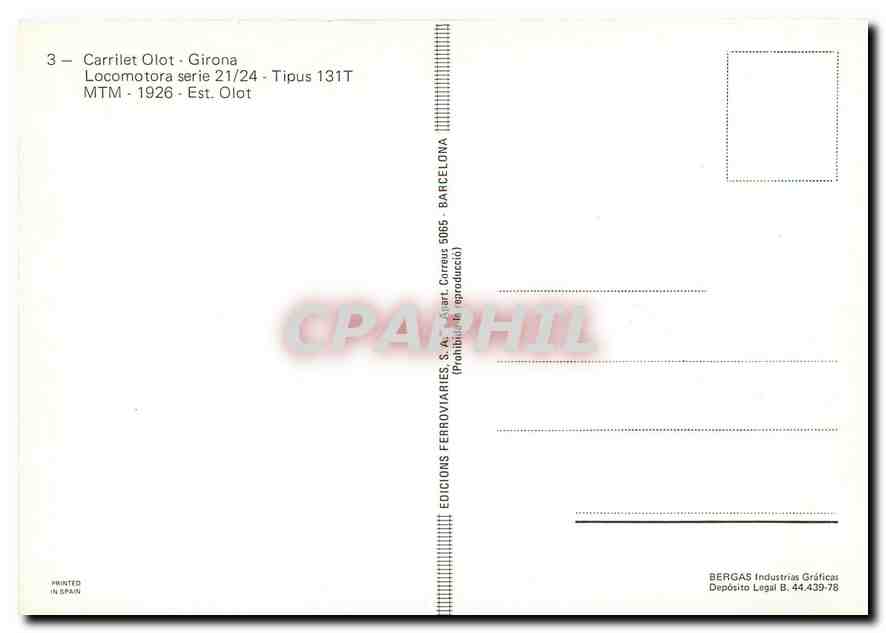 CPM Carrilet Olot Girona Locomotora serie 21 24 Tipus 131T  — Verso