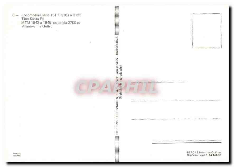 CPM Locomotora serie 151 F 3101 a 3122 Tipo Santa Fe  — Verso