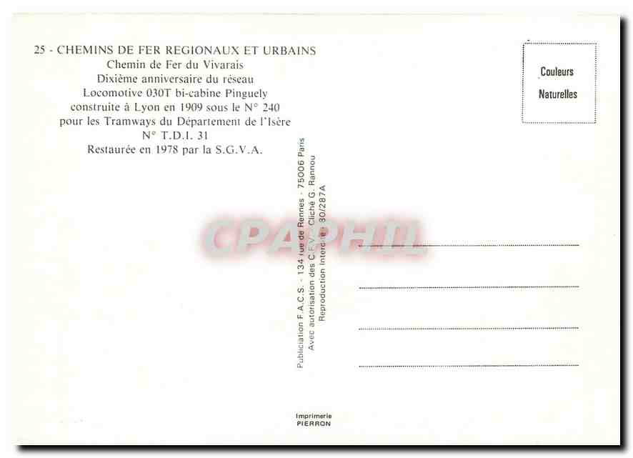 CPM Locomotive 030T Chemin de fer du Vivarais  — Verso