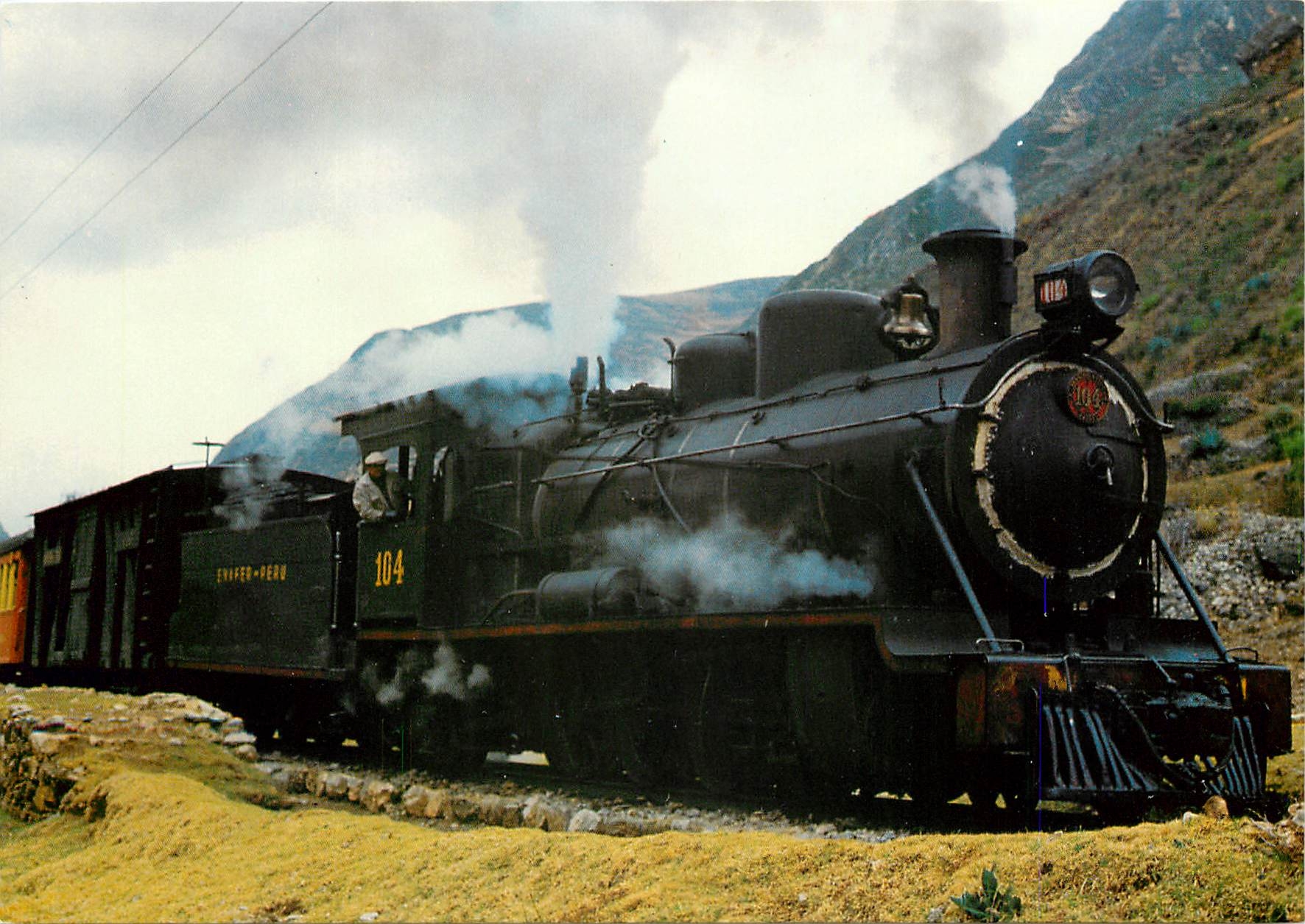 CPM Peru Locomotive no 104 on the narrow gauge section Huancayo Huancavelica 