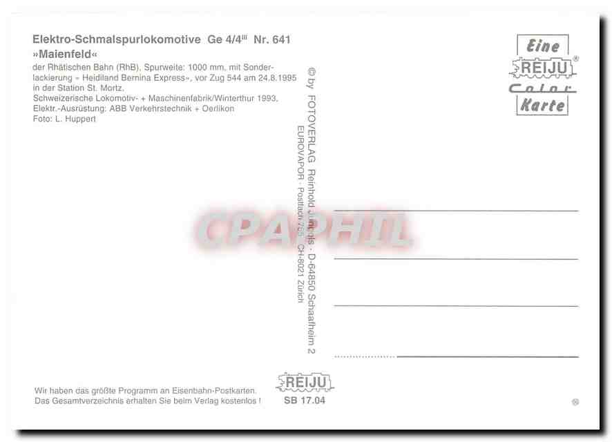 CPM Locomotive Ge 4 4 Nr 641 Maienfeld  — Verso