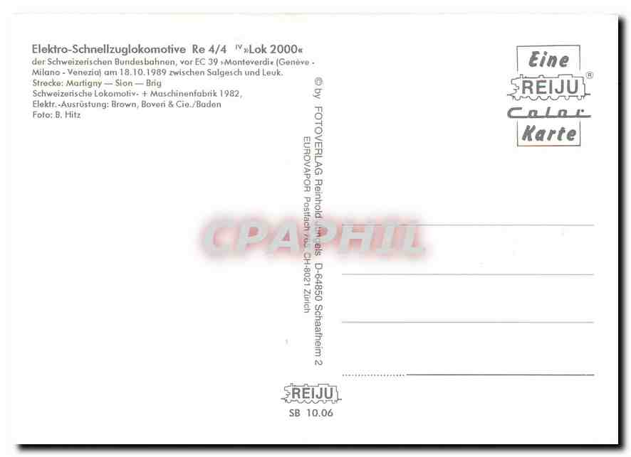 CPM Locomotive Re 4 4 Lok 2000  — Verso