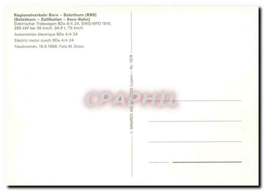 CPM Solothurn Zollikofen Bern Bahn Electric motor coach BDe 4 4 24  — Verso