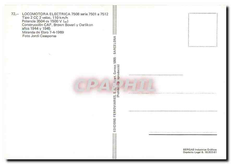 CPM Locomotora electrica 7508 serie 7501 a 7512  — Verso