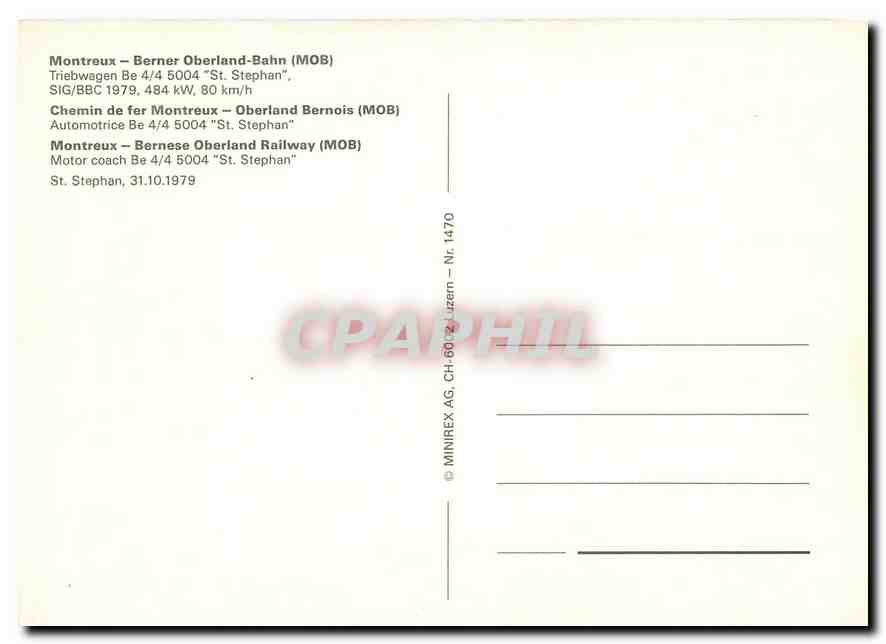 CPM Montreux Bernese Oberland Railway motor coach Be 4 4 5004 St Stephan  — Verso