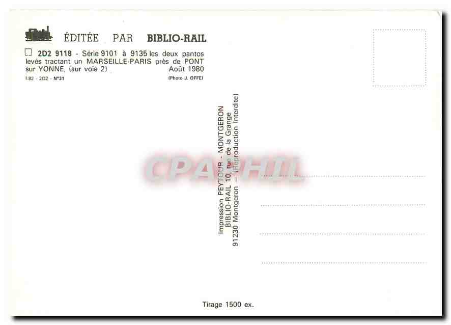 CPM Tram 2D2 9118 pres de Pont sur Yonne  — Verso