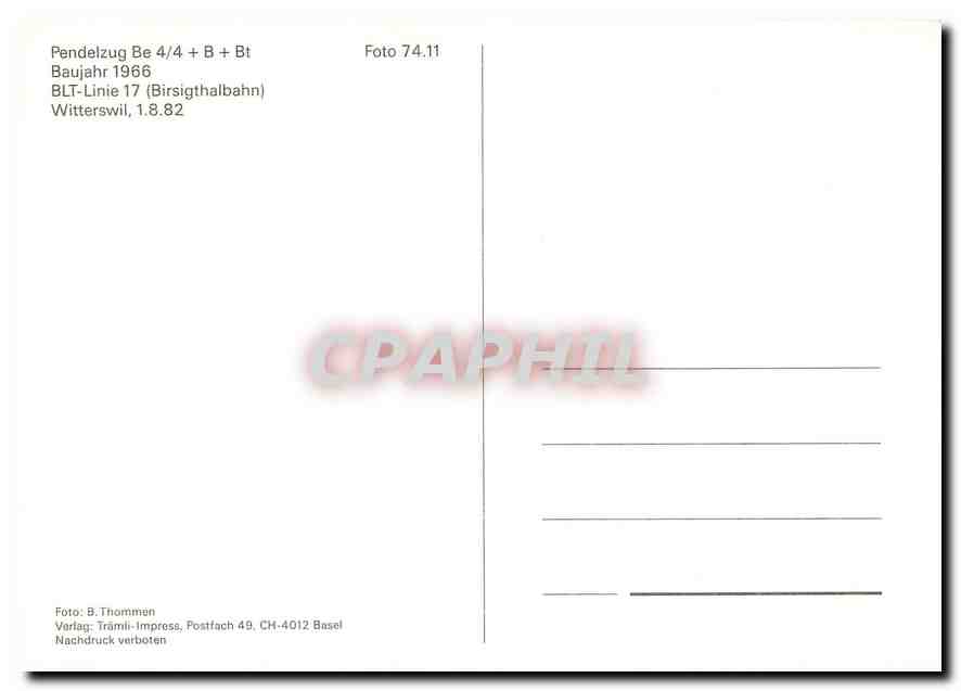 CPM Pendelzug Be 4 4 B Bt BLT Linie 17 Birsigthalbahn  — Verso