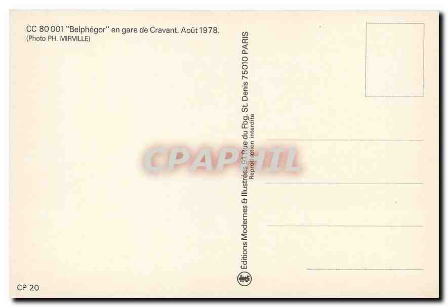 CPM Tram 80 001 Belphegor en gare de Cravant  — Verso