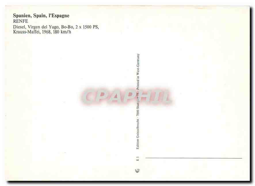 CPM Spanien RENFE Diesel Virgen del Yugo  — Verso