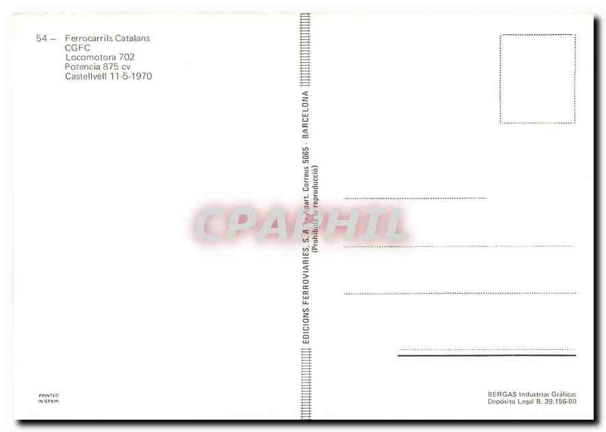 CPM Ferrocarrils Catalans Locomotora 702  — Verso