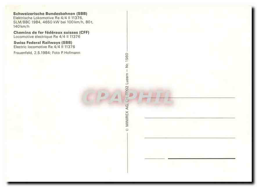 CPM SBB Electric locomotive Re 4 4 11 11376  — Verso