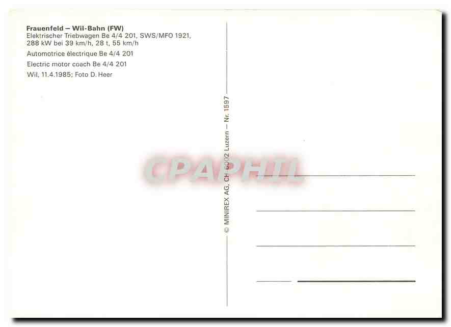 CPM Frauenfeld Wil Bahn Electric motor coach Be 4 4 201  — Verso
