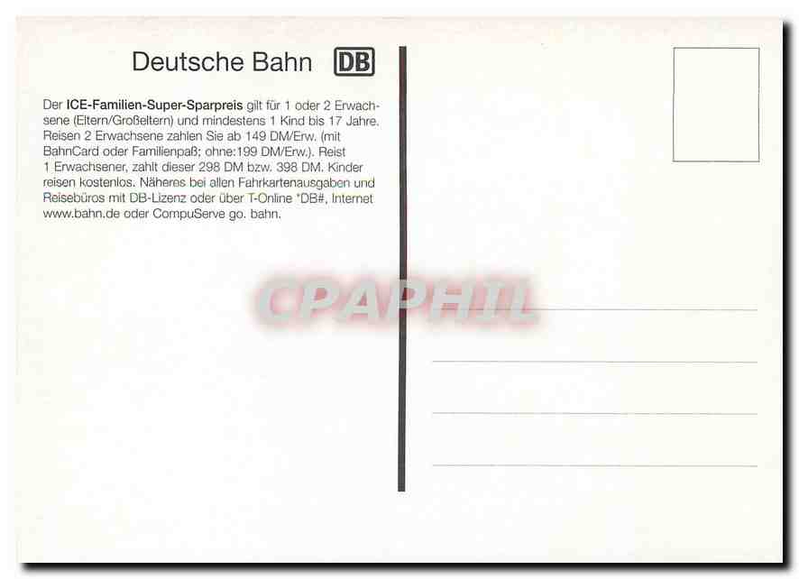 CPM Der ICE Familien Super Sparpreis ab 149 DM  — Verso