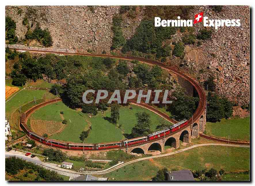 CPM Der Bernina Express der Rhatischen Bahn auf dem Kehrviadukt bei Brusio 