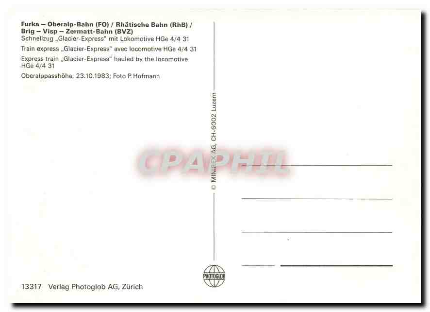 CPM Furka Oberalp Bahn Rhatische Bahn Brig Visp Zermatt Bahn Locomotive HG3 4 4 31  — Verso