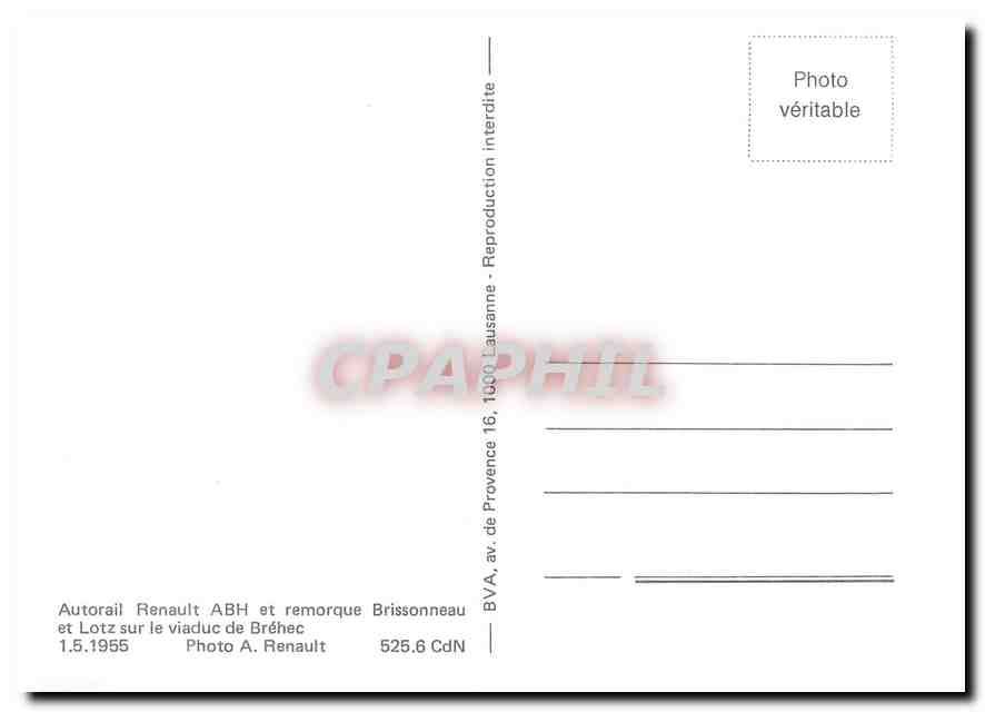 CPM Autorail Renault ABH et remorque Brissonneau et Lotz sur le viaduc de Brehec  — Verso
