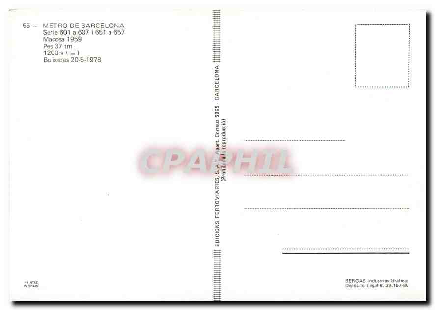CPM Metro de Barcelona Serie 601 a 607 i 651 a 657  — Verso