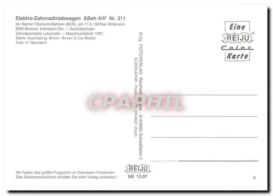 CPM Elektro Zahnradtriebwagen ABeh 4 4 Nr 311  — Verso