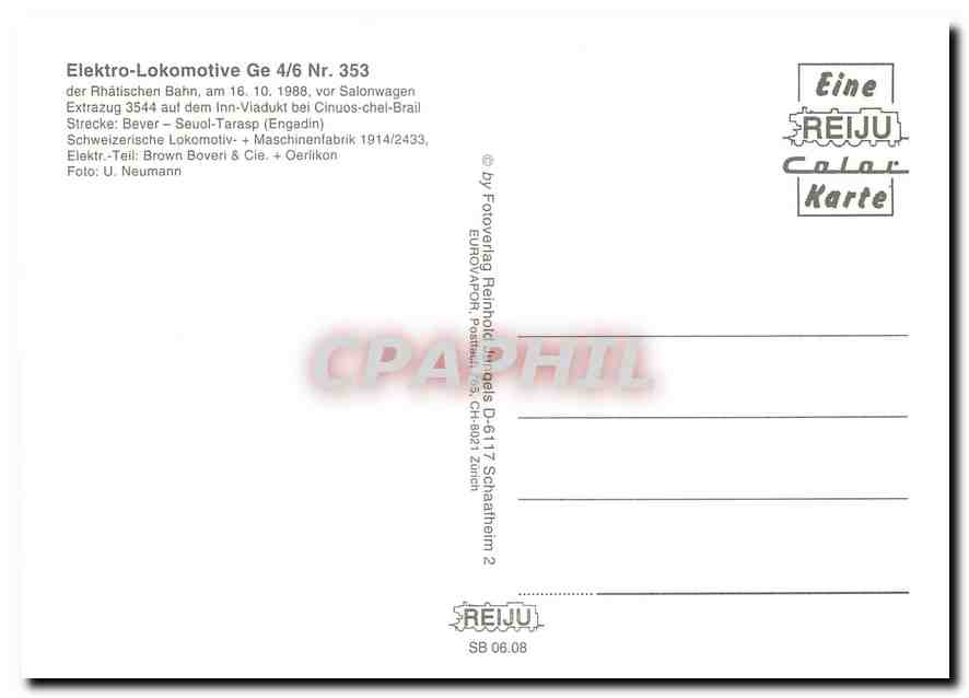 CPM Locomotive Ge 4 6 Nr 353  — Verso