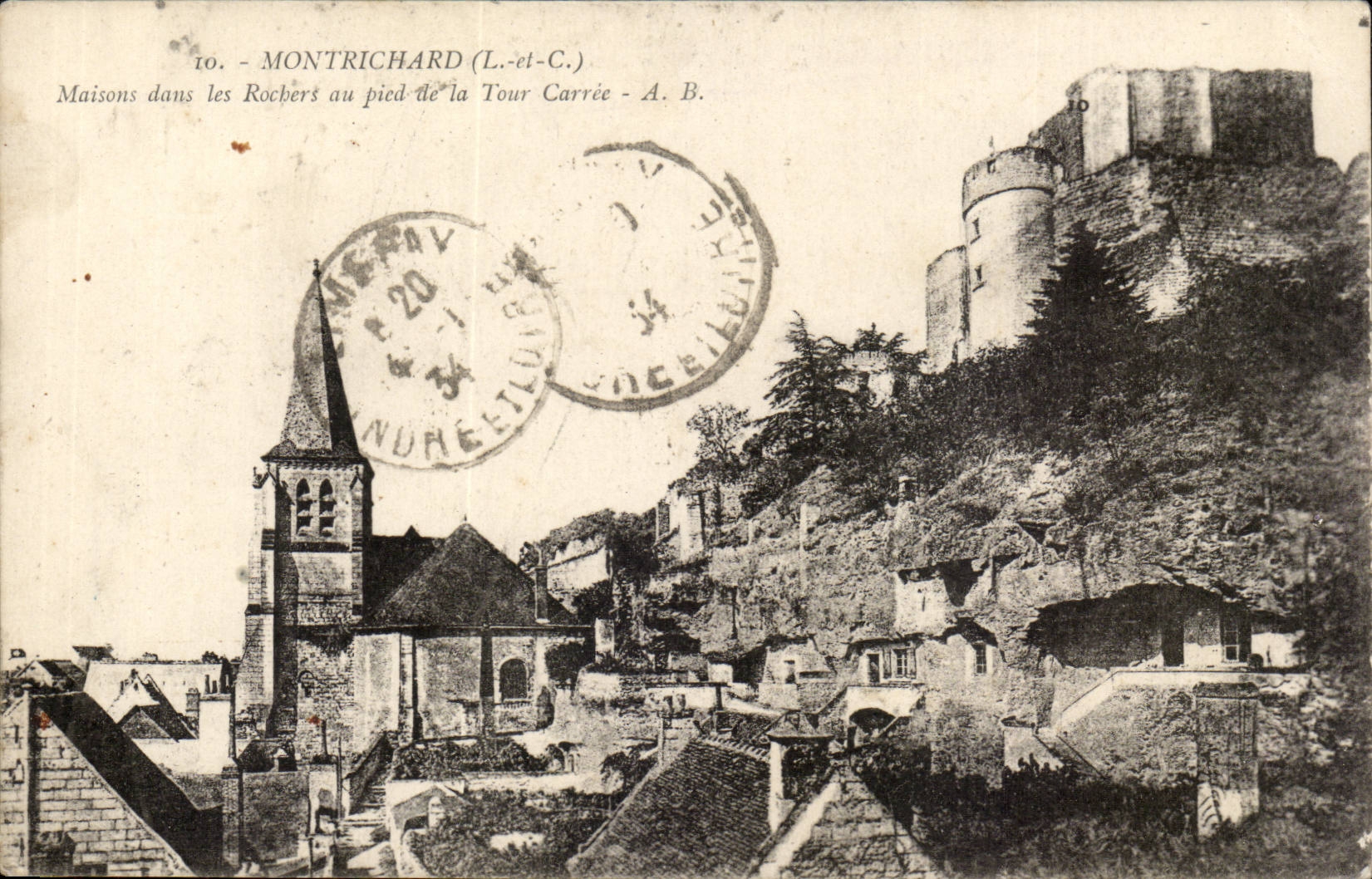 Montrichard (Loire-et-Loire) — Maisons dans les Rochers au pied de la Tour Carrée — A. B.