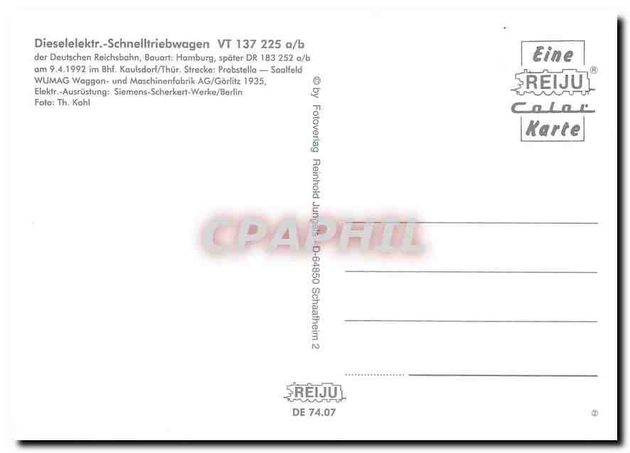 CPM Dieselektr Schneltriebwagen VT 137 225  — Rückseite