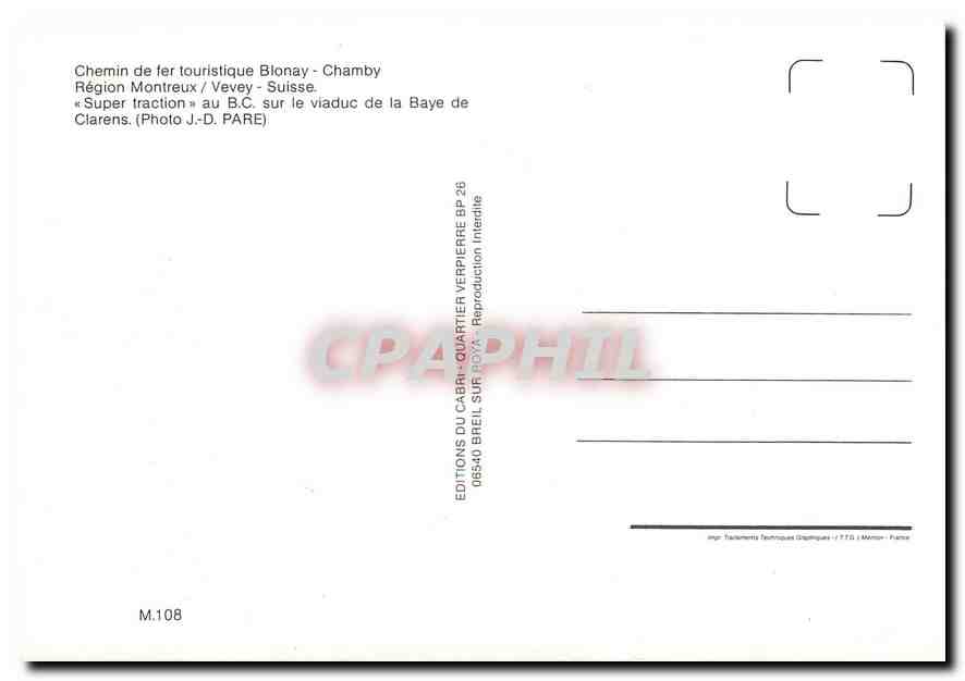 CPM Chemin de fer touristique Blonay Chamby Region Montreux Vevey Suisse  — Rückseite