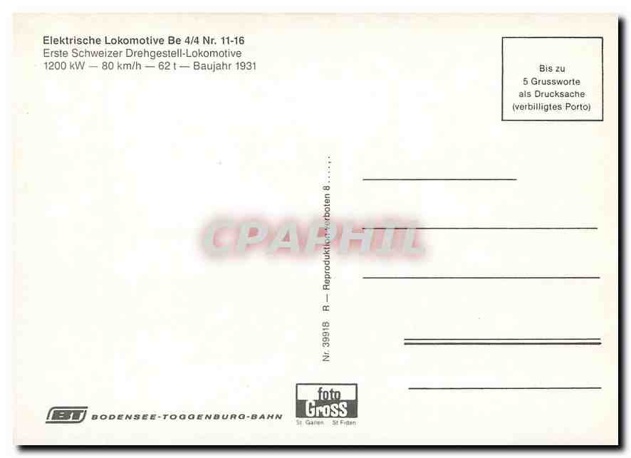 CPM Locomotive Be 4 4 Nr 11 16  — Verso