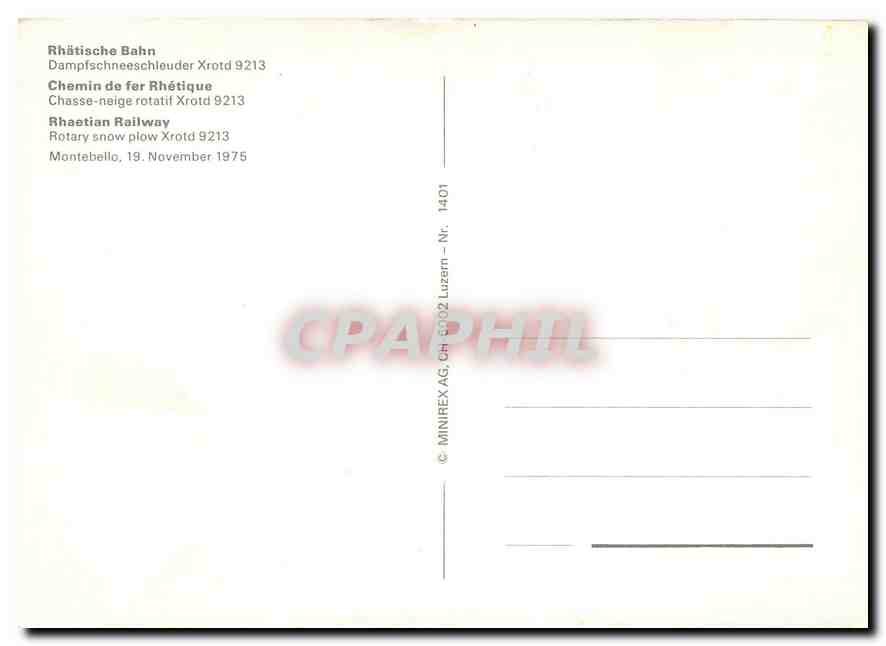 CPM Rhaetian Railway Rotary Snow plow Xrotd 9213  — Rückseite