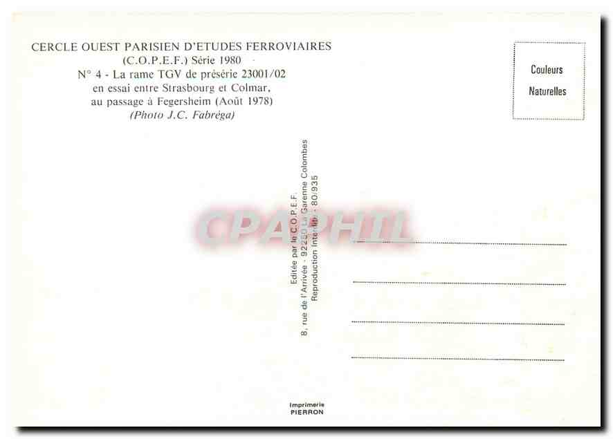 CPM Cercle Ouest Parisien d'Etudes Ferroviares COPEF Serie 1980  — Verso