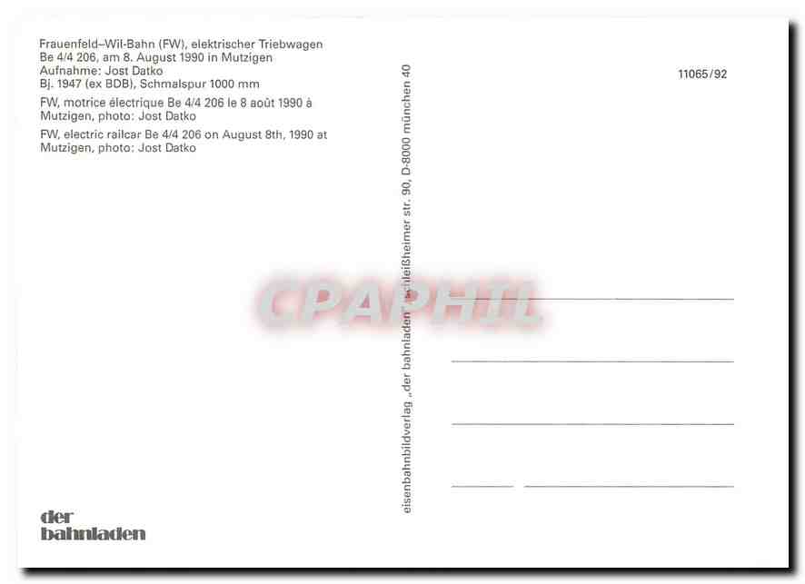 CPM Frauenfeld Wil Bahn electric railcar Be 4 4 206  — Rückseite