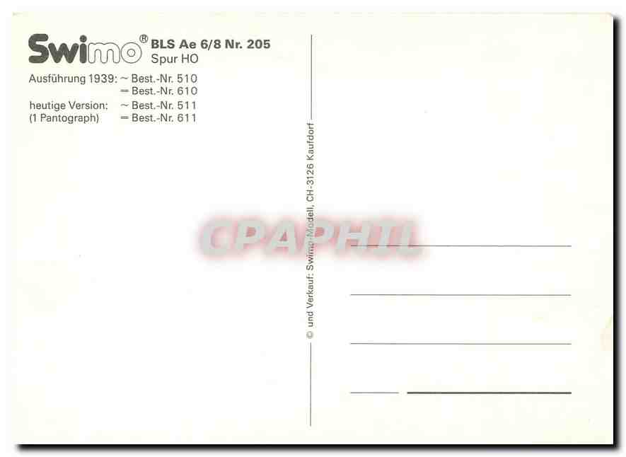 CPM BLS Ae 6 8 Nr 205 Spur HO  — Verso