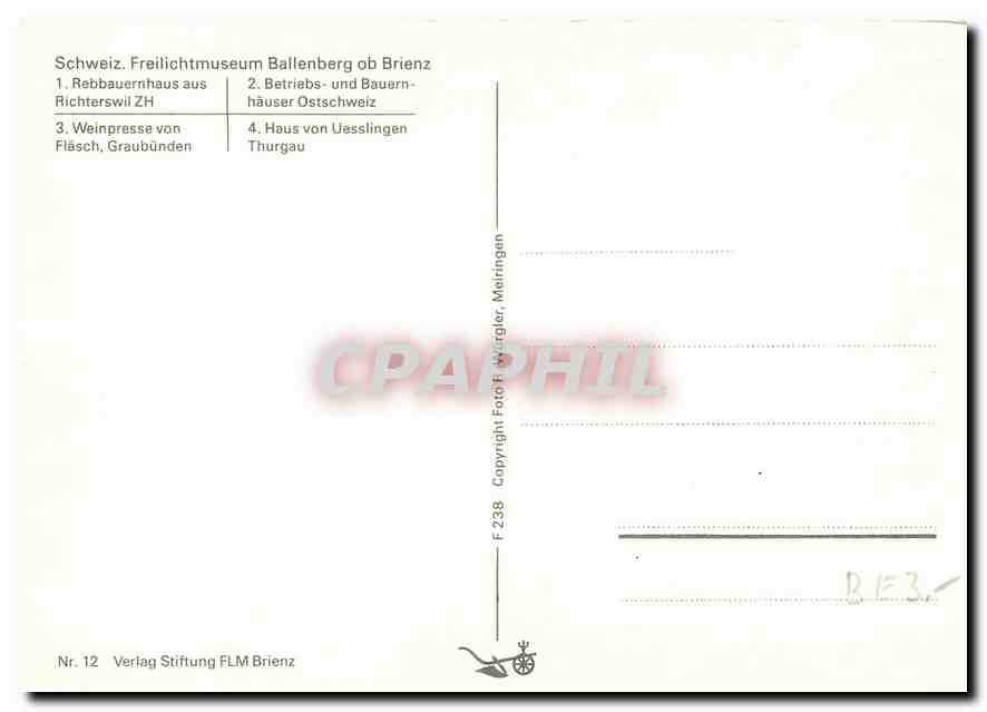 CPM Schweiz Freilichtmuseum Ballenberg ob Brienz  — Rückseite