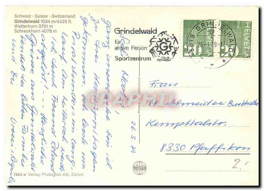 CPM Grindelwald Switzerland Wetterhorn  — Rückseite