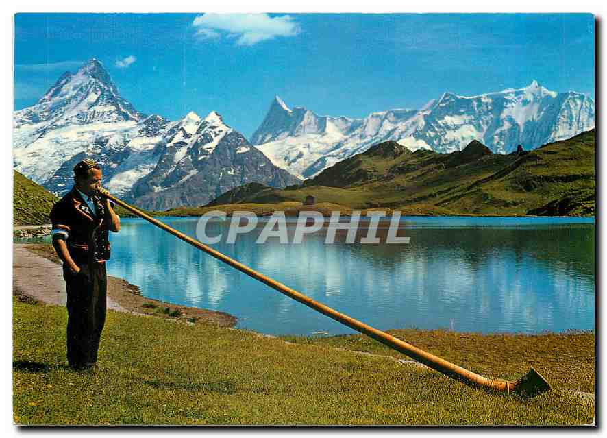 CPM Grindelwald Alphornblaser am Bachalpsee mot Schreckhorner 