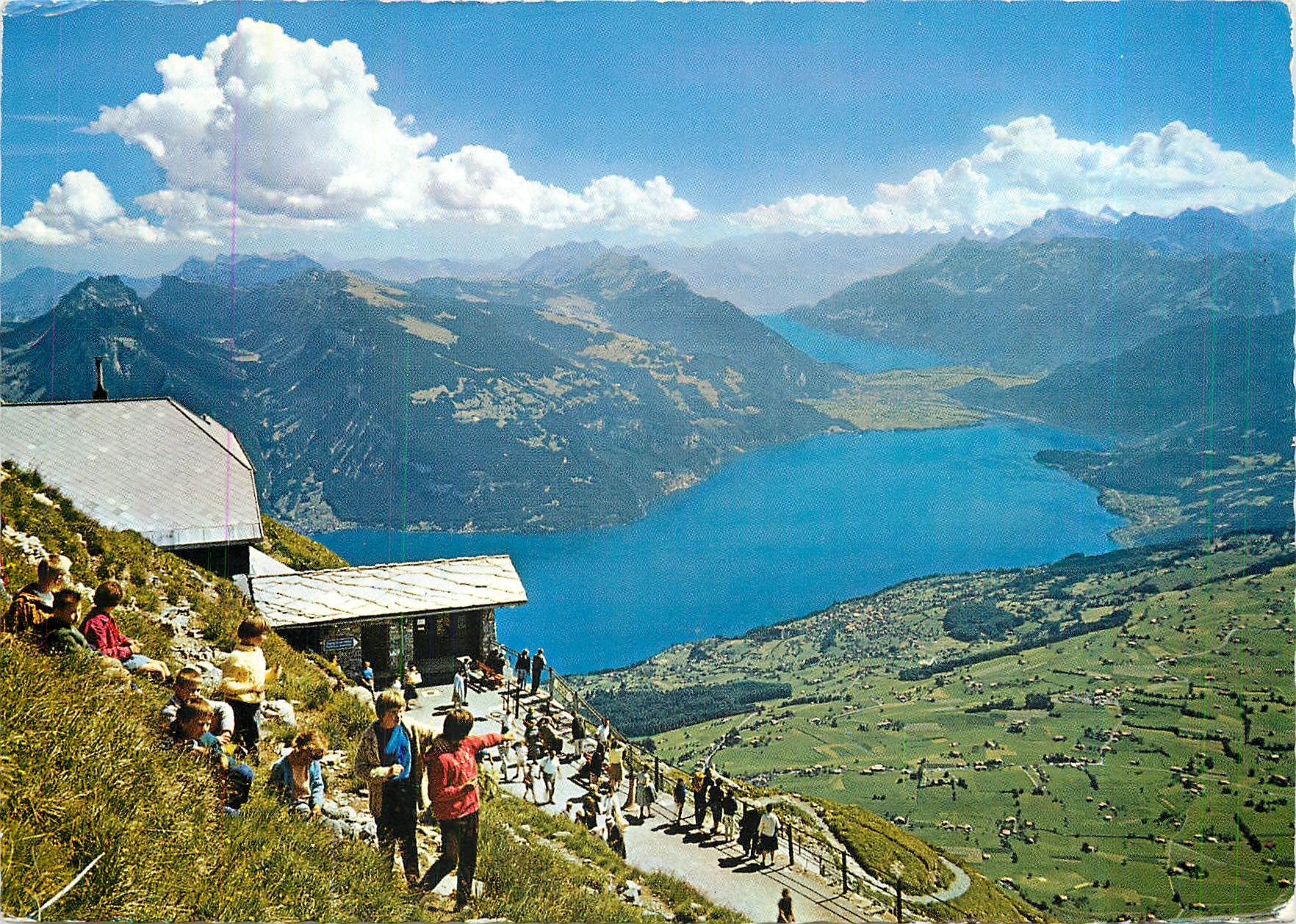CPM Niesenbahn Station Niesenkulm Blick auf Thuner und Brienzersee und Interlaken 