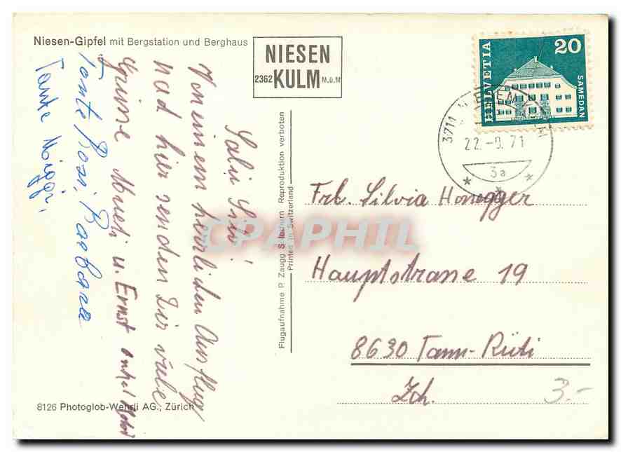 CPM Niesen Gipfel mit Bergstation und Berghaus  — Rückseite