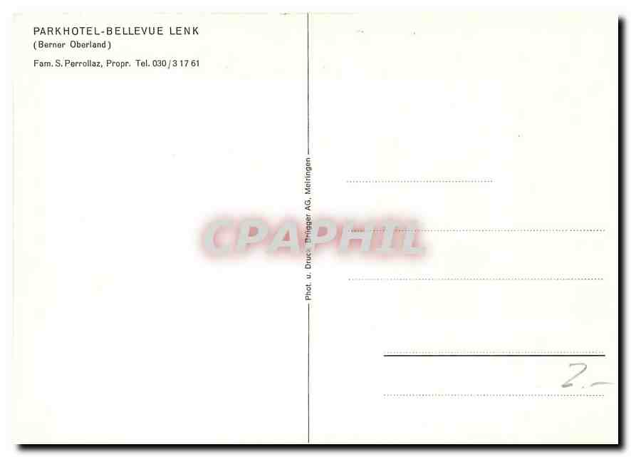 CPM Parkhotel Bellevue Lenk Berner Oberland  — Rückseite