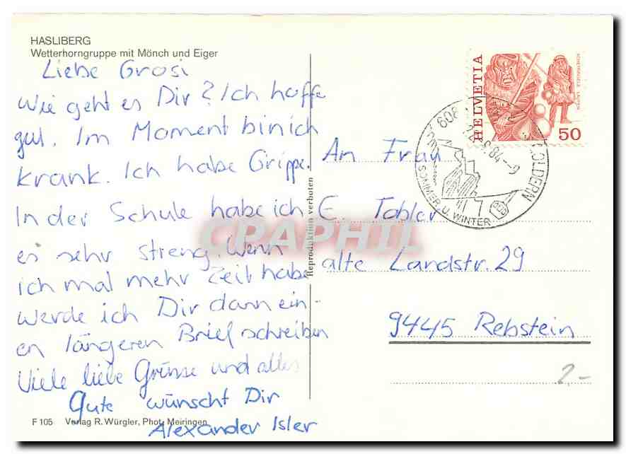 CPM Hasliberg Wetterhorngruppe mit Monch und Eiger  — Rückseite