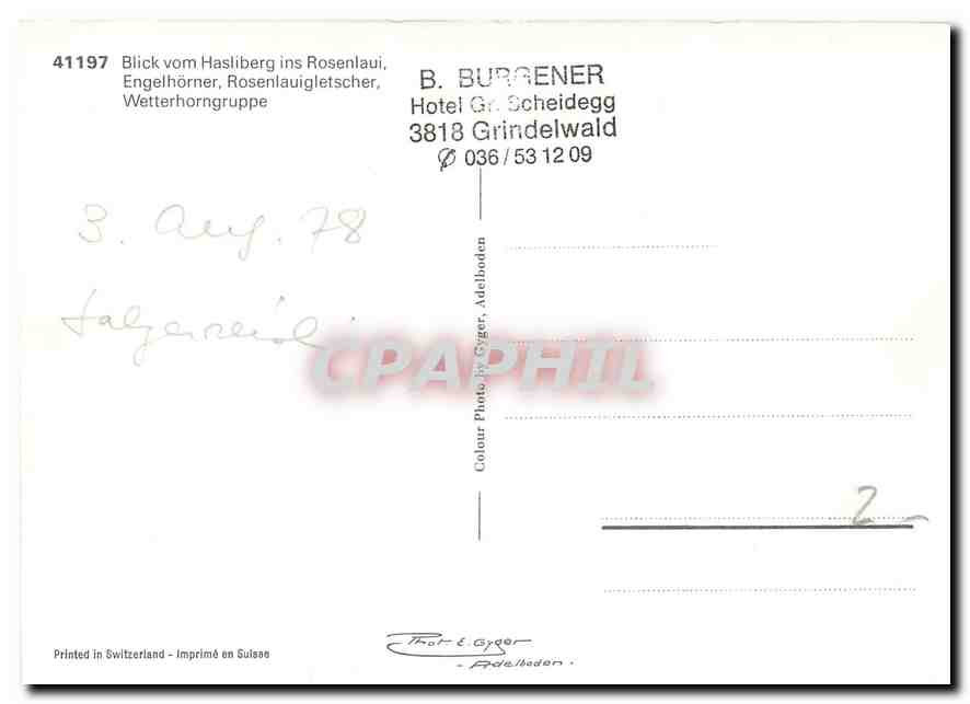 CPM Blick vom Hasliberg ins Rosenlaui  — Rückseite