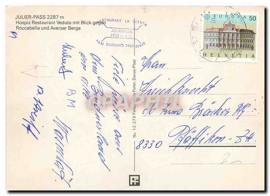 CPM Julier Pass Hospiz Restaurant Veduta mit Blick gegen  — Rückseite