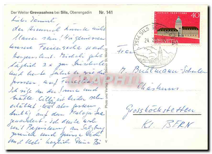 CPM Der Weiler Grevasalvas bei Sils Oberengadin  — Rückseite